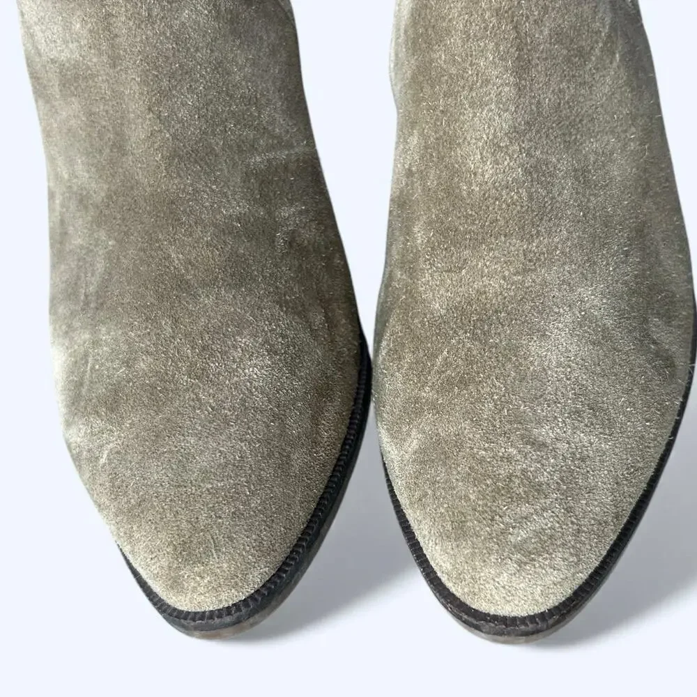 Cole Haan Maci Suede Ankle Boots Olive Green Block Heel Womens 8 Chic Minimalist